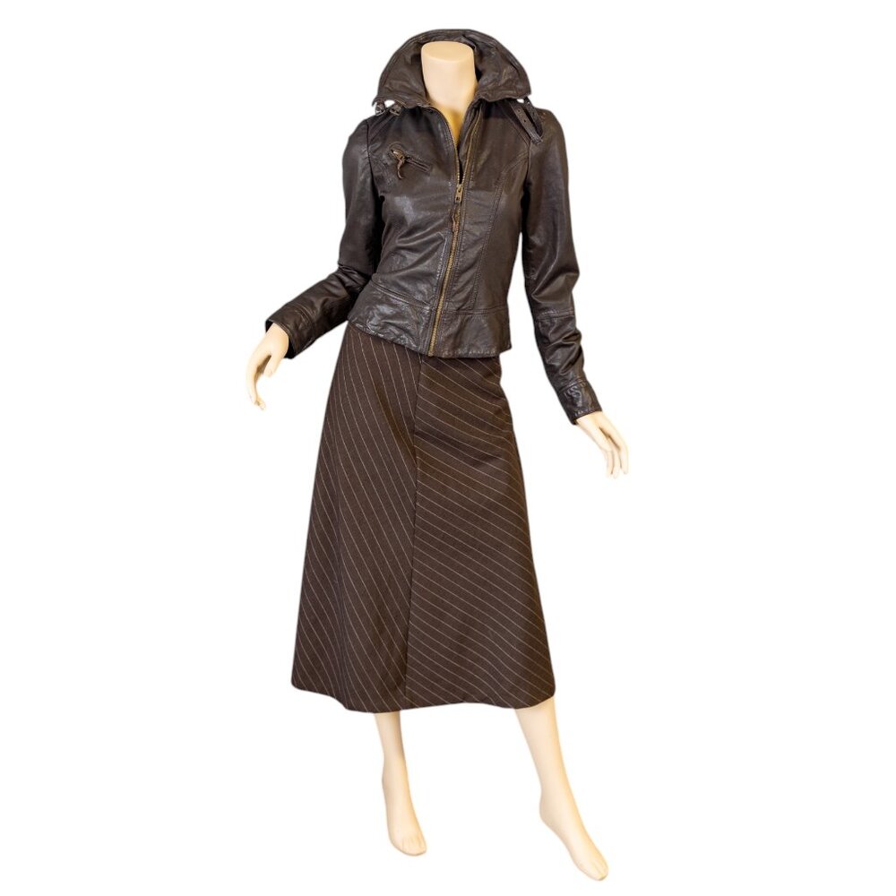 AllSaints ALL SAINTS Belvedere Bitter Brown Leather Gillet Jacket * Size 8 - Picture 2 of 14